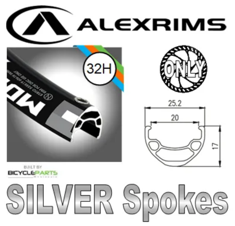 WHEEL - 29er Alex MD19 32H P/j Black Rim, 8/11 SPEED Q/R (135mm OLD) 6 Bolt Disc Light Weight Sealed Novatec Black Hub, SILVER Spokes