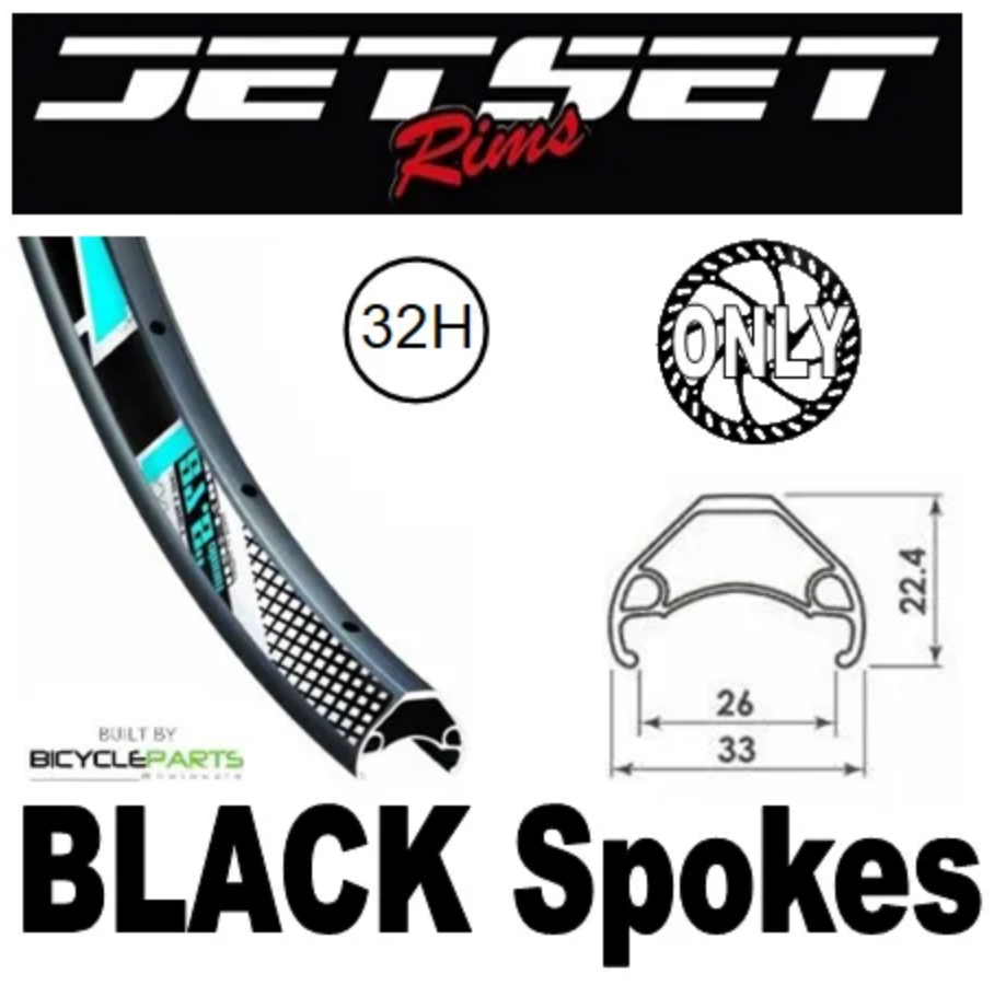 WHEEL - 29er Jetset HC-E331 32H P/j Matt Black Rim, 8/11 SPEED 12mm T/A (142mm OLD)