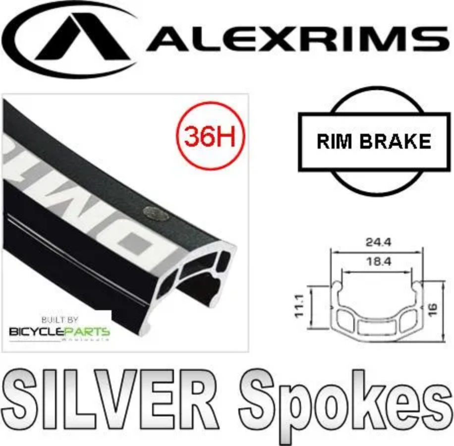 WHEEL 24" Alex DM-18 D/W Rim, Alloy Screw On MultiSpeed Nutted Hub, Mach 1 Spokes, REAR. BLACK with SILVER Spokes