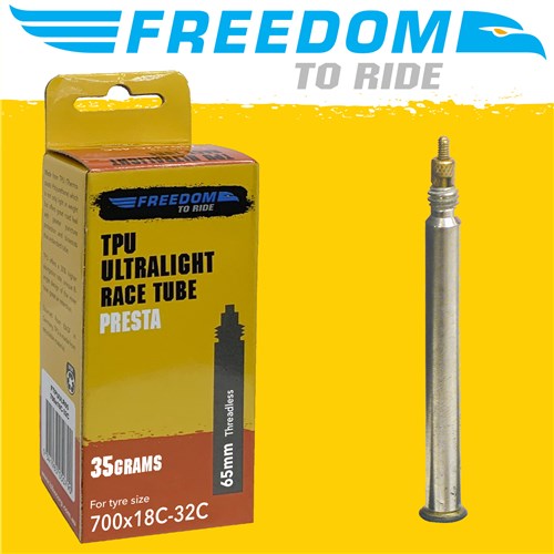 Freedom Tube TPU Ultralight 35g Road 700x18-28C 65mm Threadless Black Valve