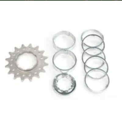 CONVERSION KIT - Single Speed, FLANGED CR-MO Drive Ring, 16T Lock Ring & Alloy Spacers (7 Spacers + Lockring)