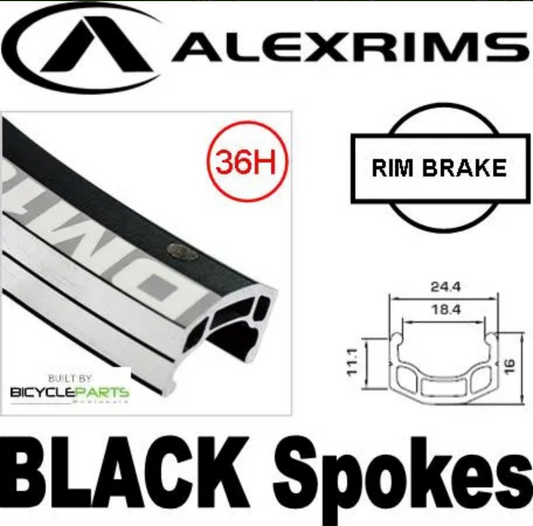 WHEEL 26" Alex DM-18 D/W Eyeleted Rim (36Hole), Steel Coaster Hub, Mach 1 Spoke, REAR. ALL BLACK