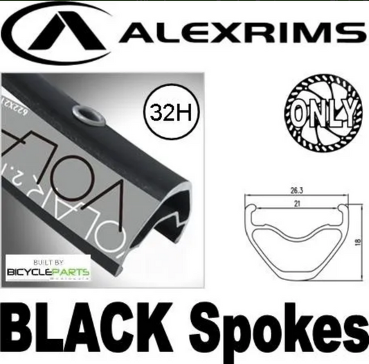 WHEEL - 27.5 / 650B Alex Volar 2.1 D/w 32H F/v Sleeve Eyeletted D/s Black Rim, FRONT Q/R (100mm OLD) 6 Bolt Disc Loose Ball Black Hub, Mach1 BLACK Spokes