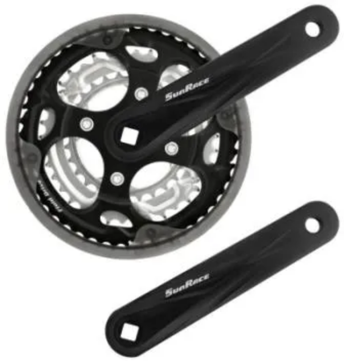 CHAINWHEEL SET 170mm x 48/38/28T, with Clear Guard, 7/8 Speed, Alloy BLACK (Diamond Taper)
