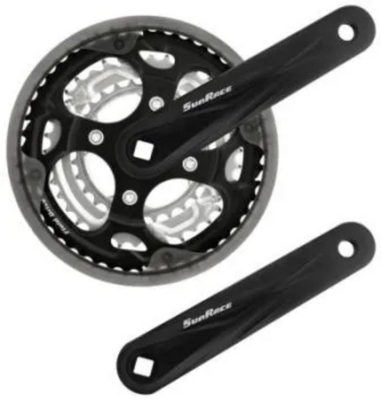 CHAINWHEEL SET 170mm x 48/38/28T, with Clear Guard, 7/8 Speed, Alloy BLACK (Diamond Taper)