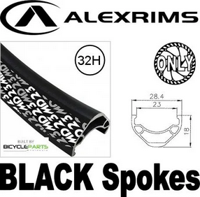WHEEL 29er/700c Alex MD23 Eyeletted Disc Rim, 6 Bolt Disc Hub, Mach 1 Spokes, FRONT. ALL BLACK