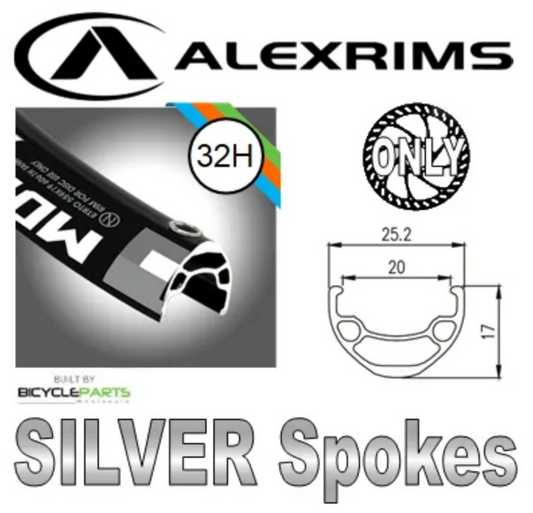 WHEEL - 29er Alex MD19 32H P/j Black Rim, 8/11 SPEED Q/R (135mm OLD) 6 Bolt Disc Light Weight Sealed Novatec Black Hub, SILVER Spokes