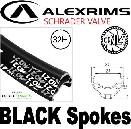 WHEEL - 29er Alex MD21 32H P/j Black Rim with Eyelets, Schrader Valve, SCREW-ON MULTI Q/R (135mm OLD) 6 Bolt Disc Loose Ball Joytech Black Hub, BLACK Spokes