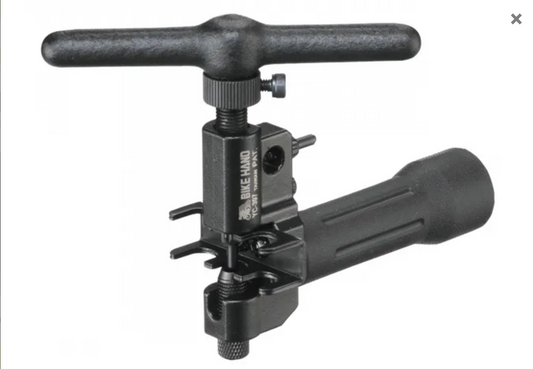 Tool - Chain rivet extractor, for chain 7-12 speed chains, w/chain hook & extra pin, black, w/BIKEHAND logo