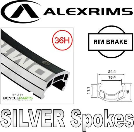 WHEEL 700C Alex DM-18 DW Rim, Q/R Alloy Hub, Mach 1 Spokes, FRONT. SILVER with BLACK Rim