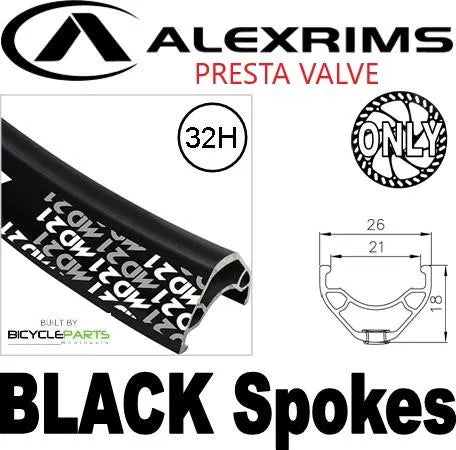 WHEEL - 29er Alex MD21 32H P/j Black Rim with Eyelets, 8/11 SPEED 12mm T/A (142mm OLD) Centerlock Disc Sealed Novatec Black Hub, Mach 1 BLACK Spokes