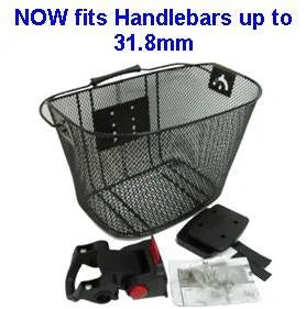 BASKET - Front, Mesh, With New Angle Adjustable Bracket, For Light Weight Cargo, Black, 25cm x 34cm x 25cm (25.4 to 31.8)